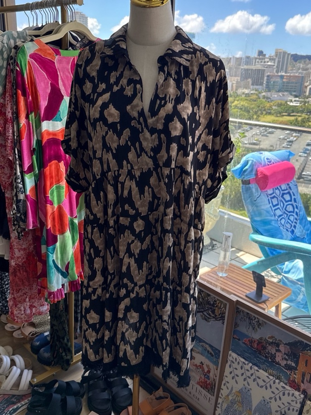 Umgee Black and Beige Abstract Animal Print Dress - Picture 3 of 3